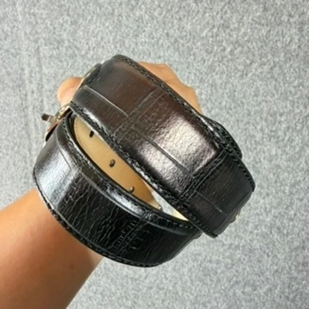 Y2K Fossil Mens Black Croco Embossed Leather Western Belt Concho Buckle L